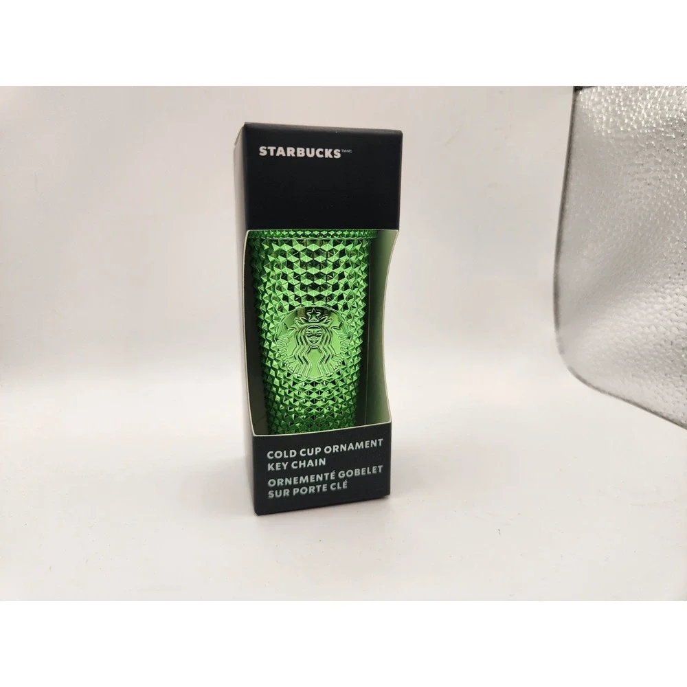 STARBUCKS 2023 Holiday Bling Metallic Green Studded Cold Cup Keychain‎ Ornament